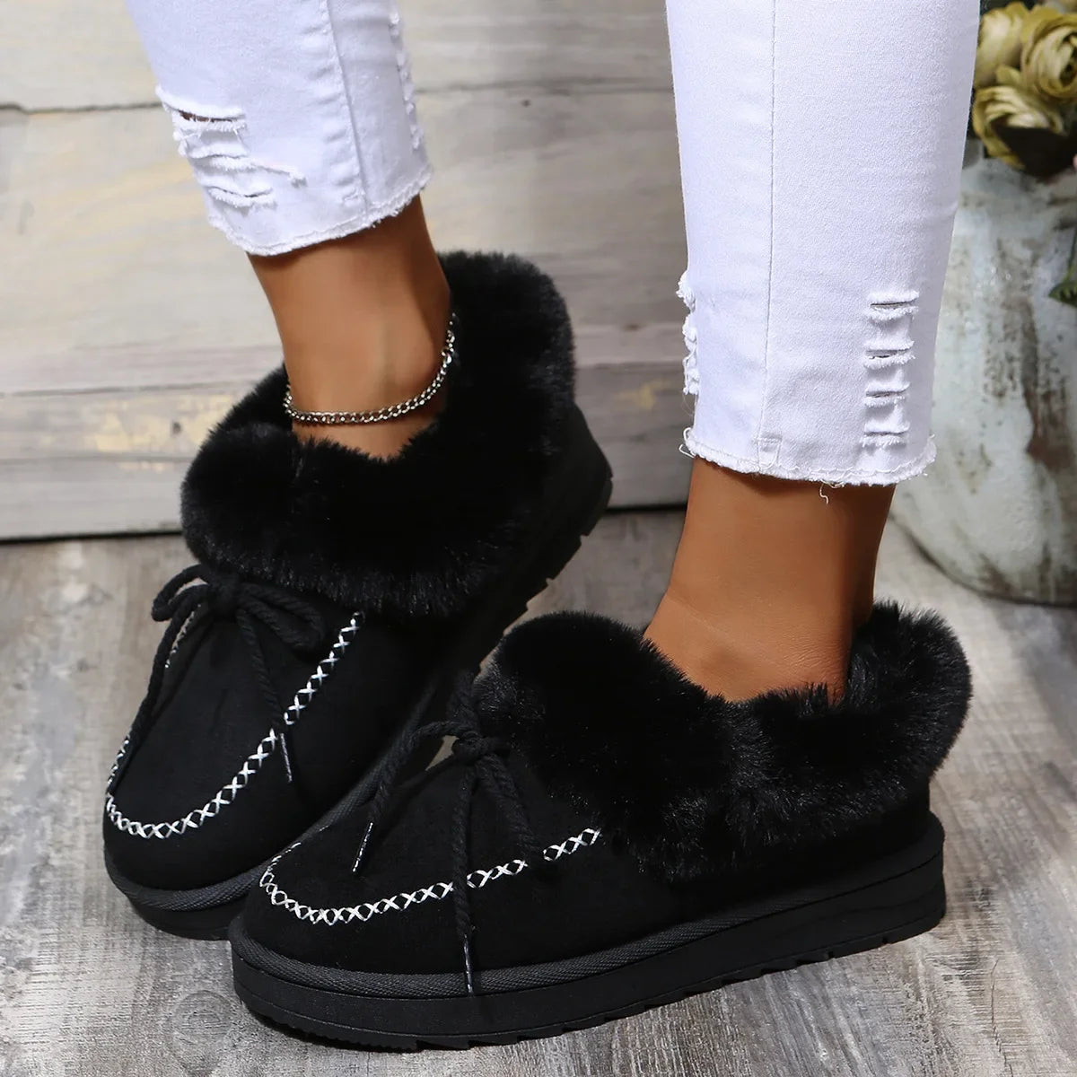 Women's Thick Bottom Fleece-Lined Cotton Shoes One-Step Lazy Shoes Velvet Moccasins