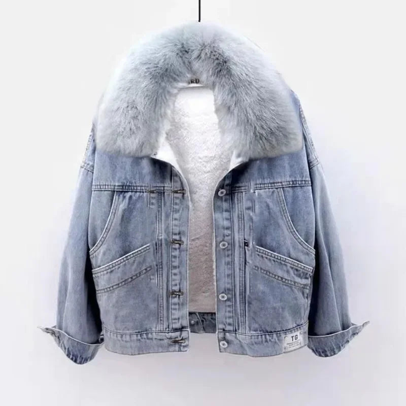 Fashion Denim Coat Women 2025 Autumn New Zipper Thick Jacket. S-5x