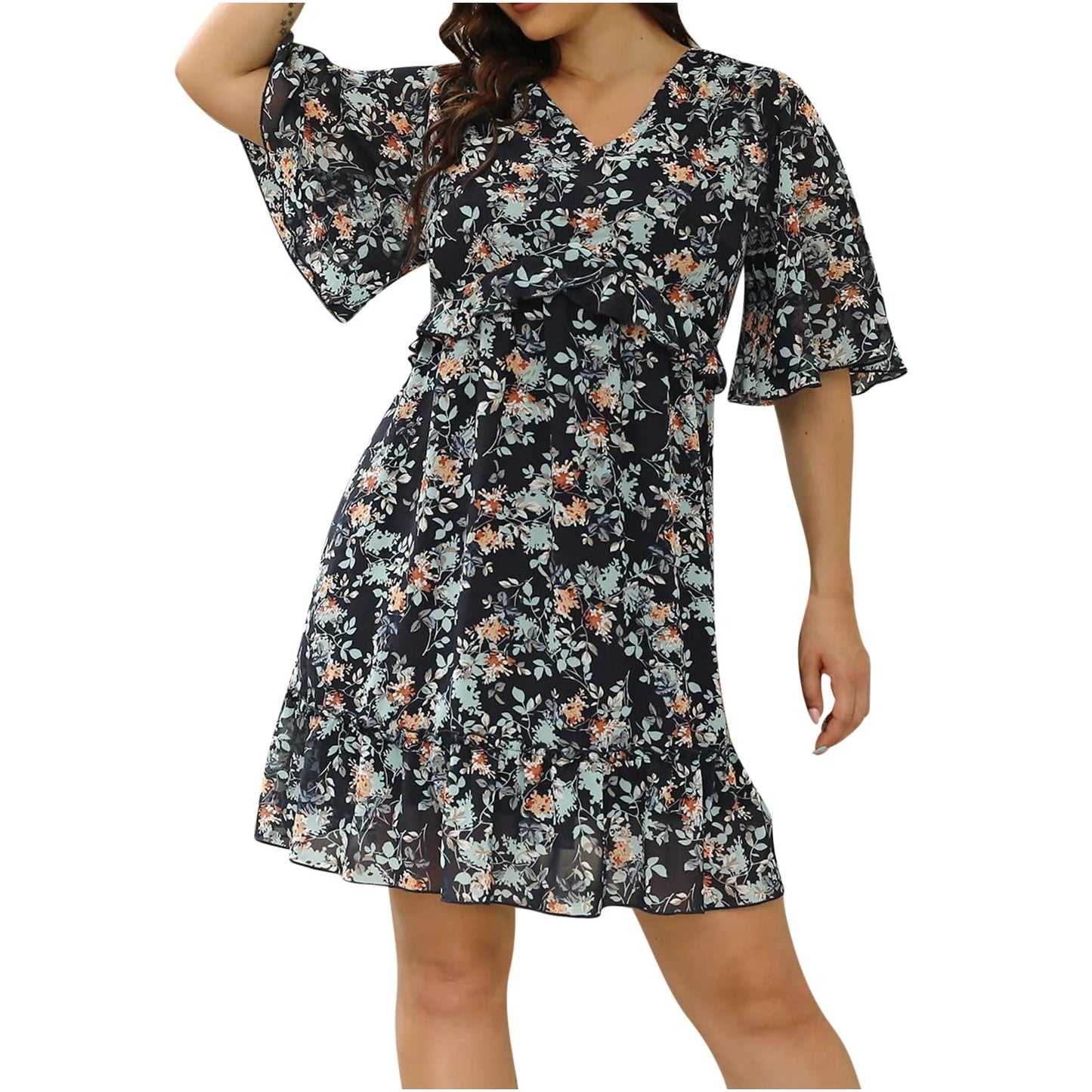 Oversized Women's Dress Loose Flare Fashion Casual Printed Flower Pattern Long Dresses Plus Size For Spring Summer