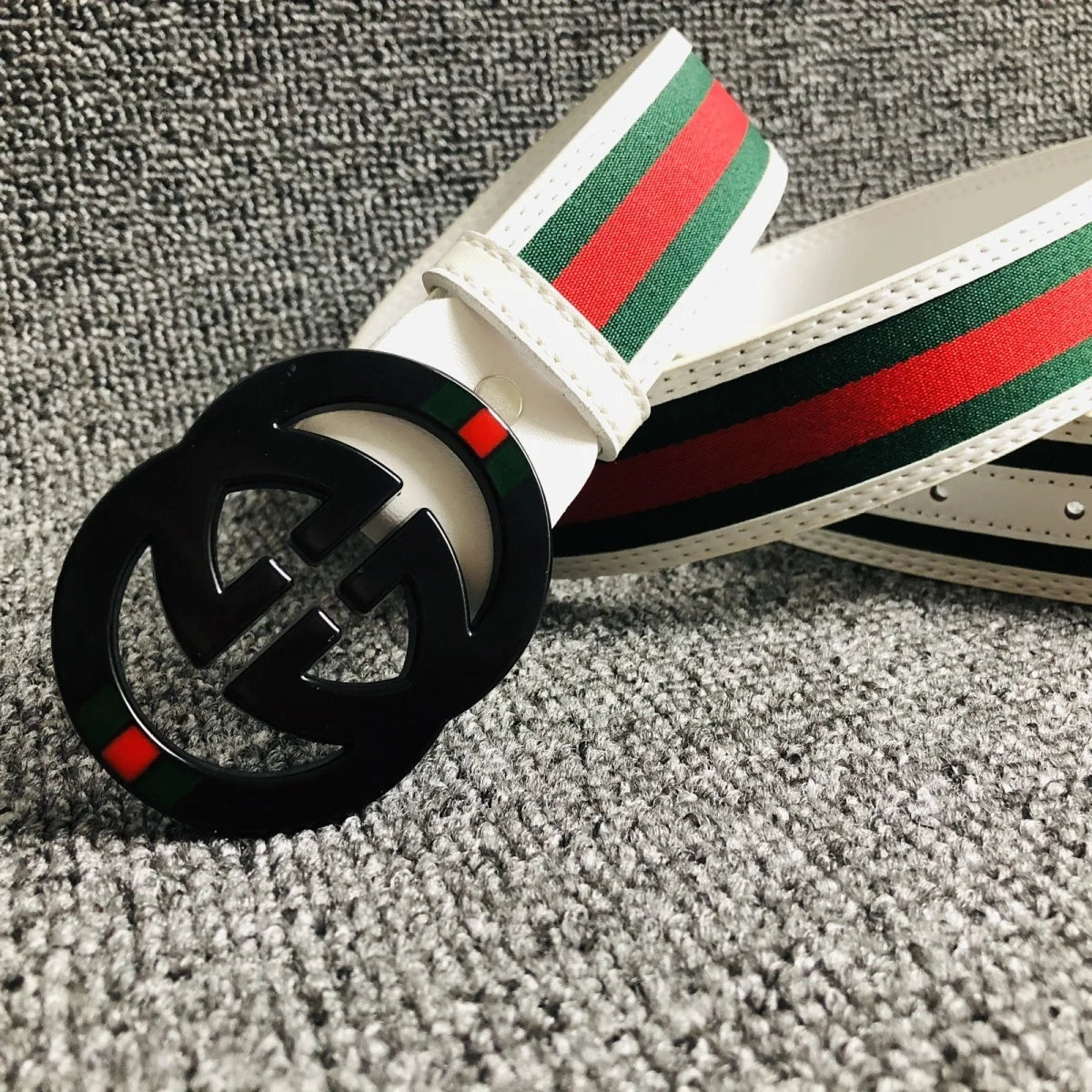 Unisex Canvas Designer Belt - Striped Metal Logo Waistband