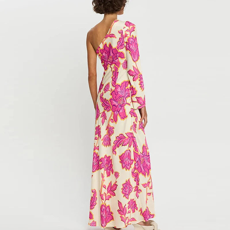 Fashion Floral Printed Holiday /Party Dress 2025 Women Elegant Long Dress Sexy One Shoulder Dress. Vestidos S-XL