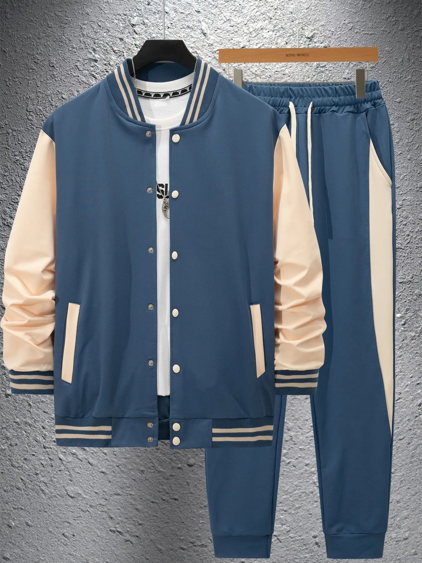 2025 new men's spring and fall baseball Style two-piece cardigan jacket trouser suit. Sz: S-3X