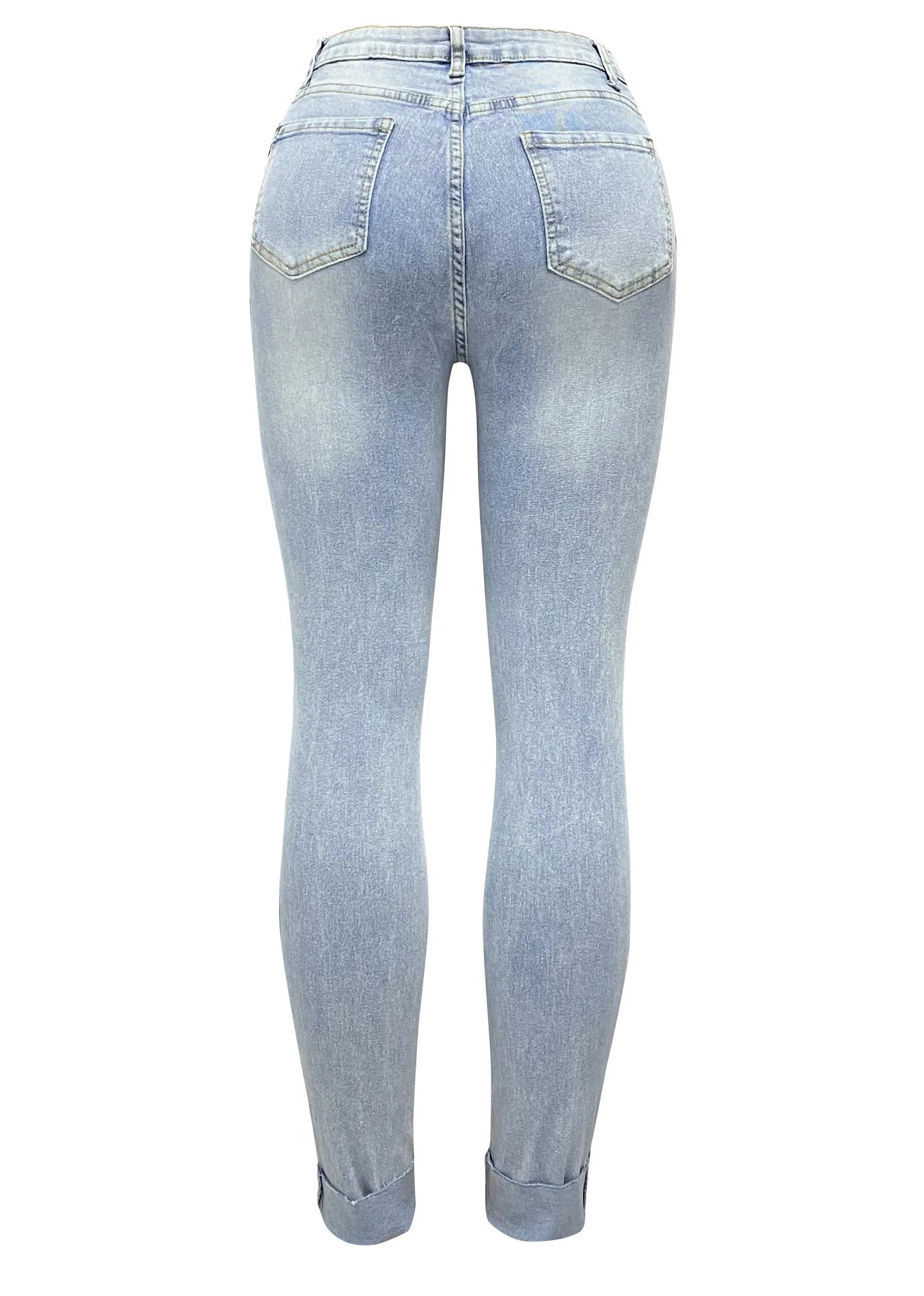 Women Denim Slim Fit Pockets Zipper Fly High Street Solid Slight Stretch Jeans. S-2X