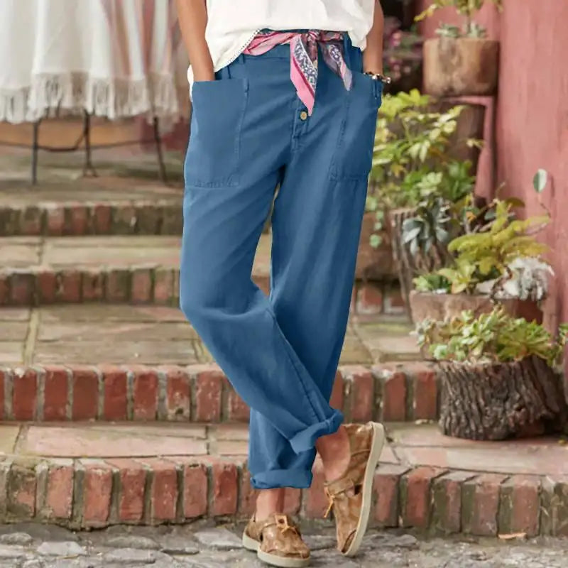 Women's New Casual Pants With Button Cotton And Linen Loose Casual Solid Colour Comfortable Loose Fit Cropped Pants. S-3X