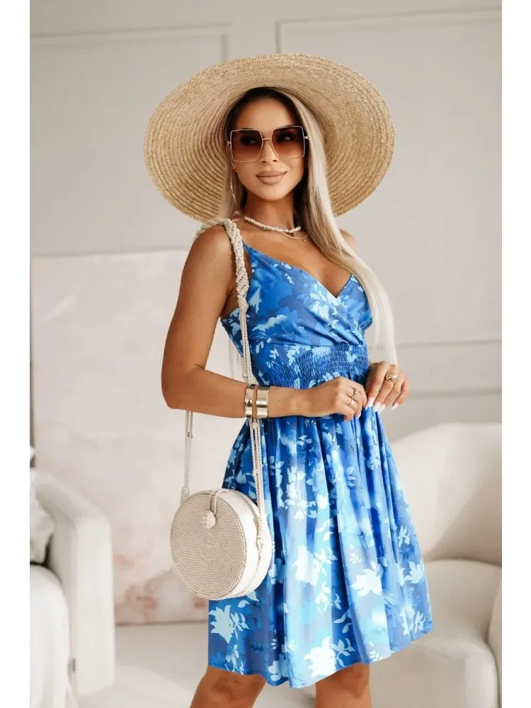 New Fashion Women's Pleated Floral Print Sexy Spaghetti Strap Sundress. S-2X