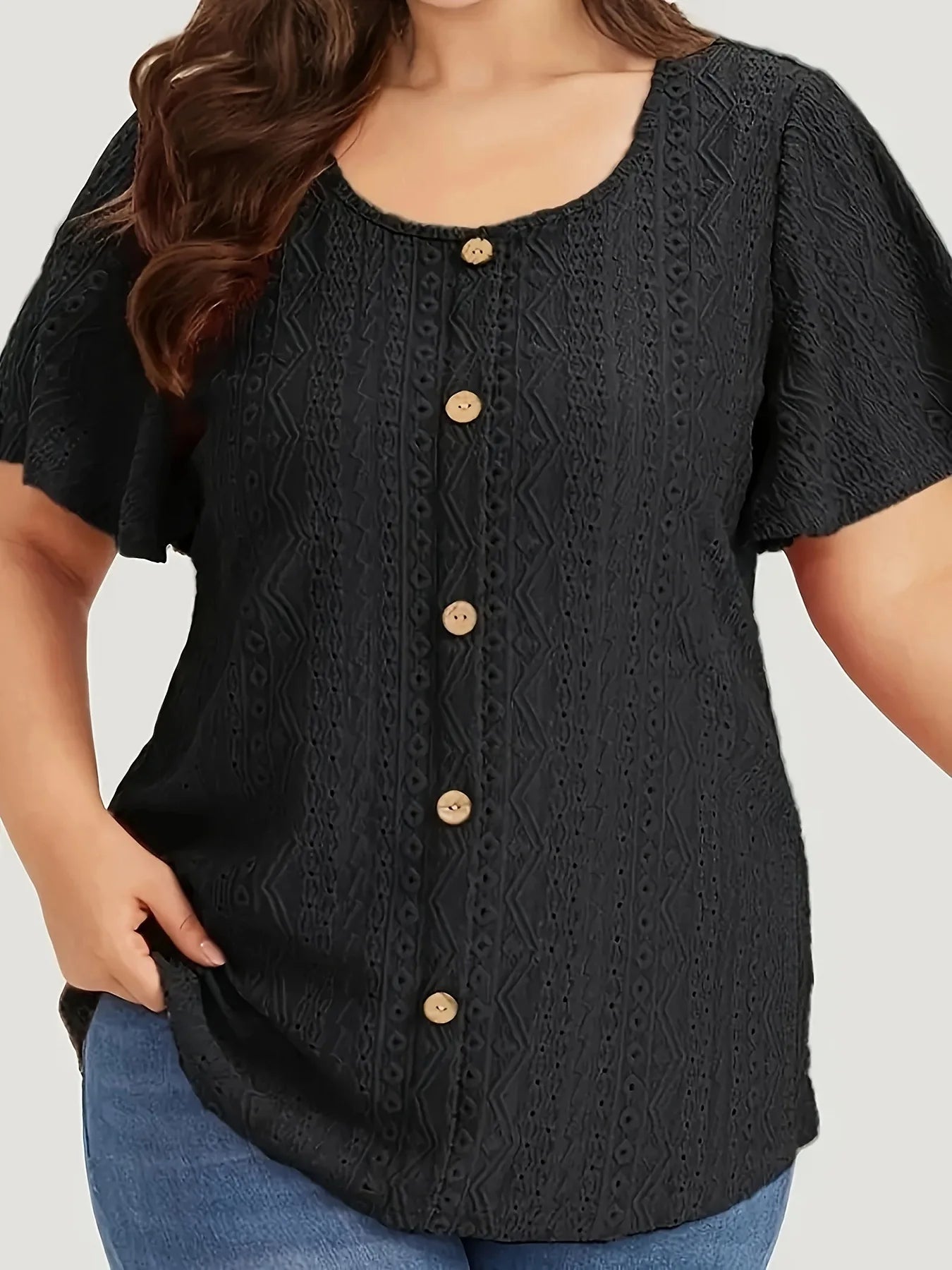 Plus Size Summer Women Shirt Elegant Casual Solid Short Sleeve Loose Fit Button Top