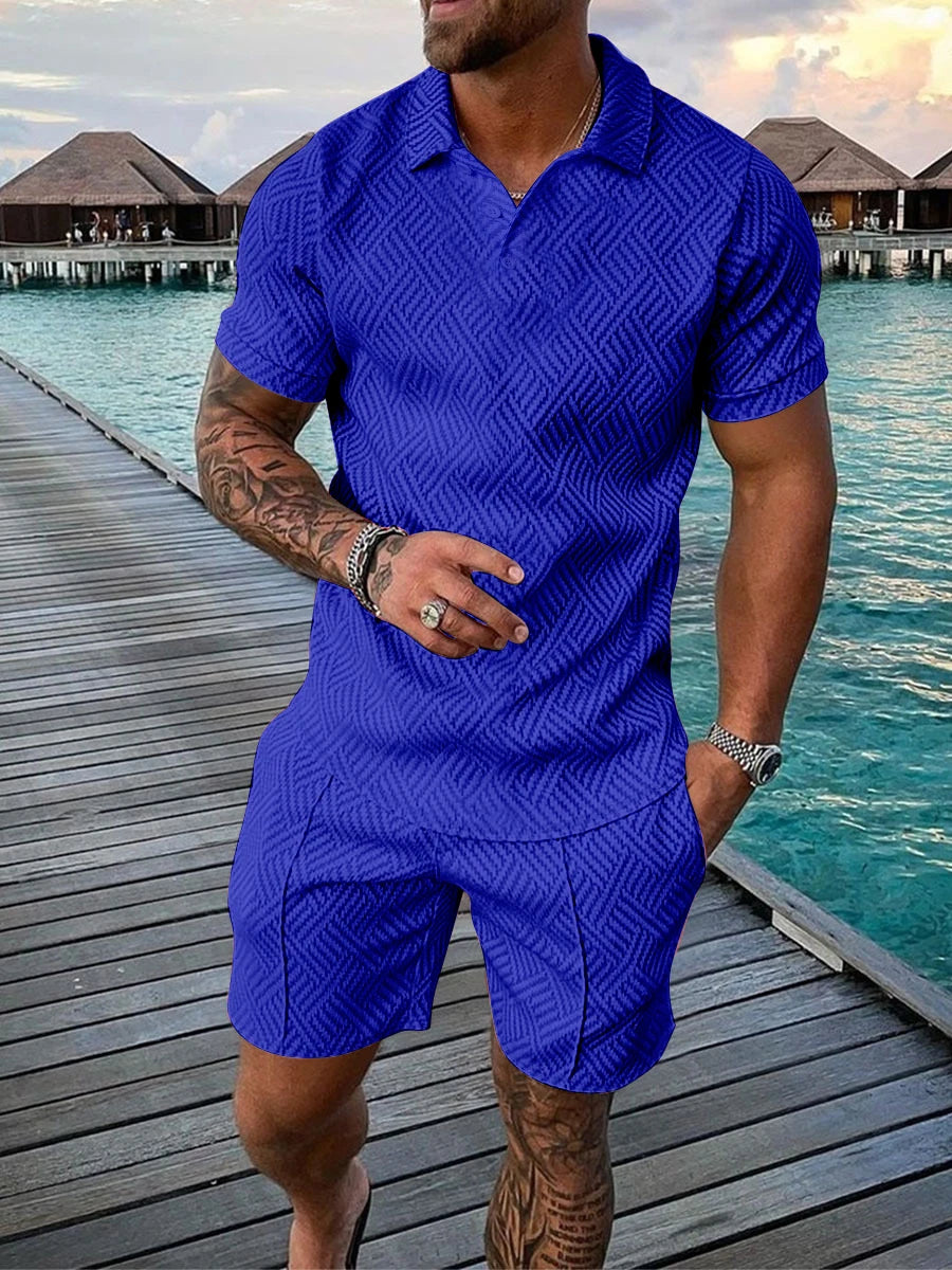 Men's summer fashion casual 3D printed Polo shirt lapel casual suit. S-5X