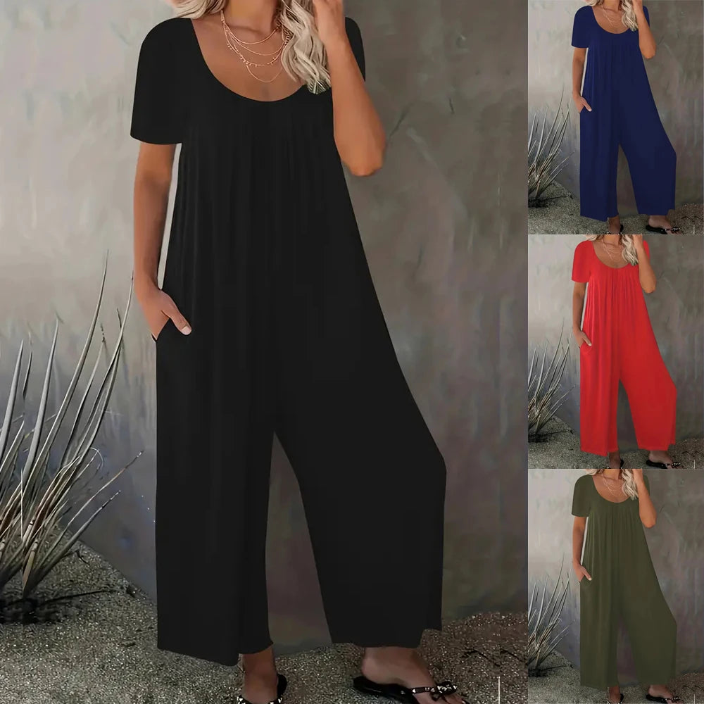 Plus Size XL-5XL Summer Romper Overalls With Pockets Casual Fashion Short Sleeve.