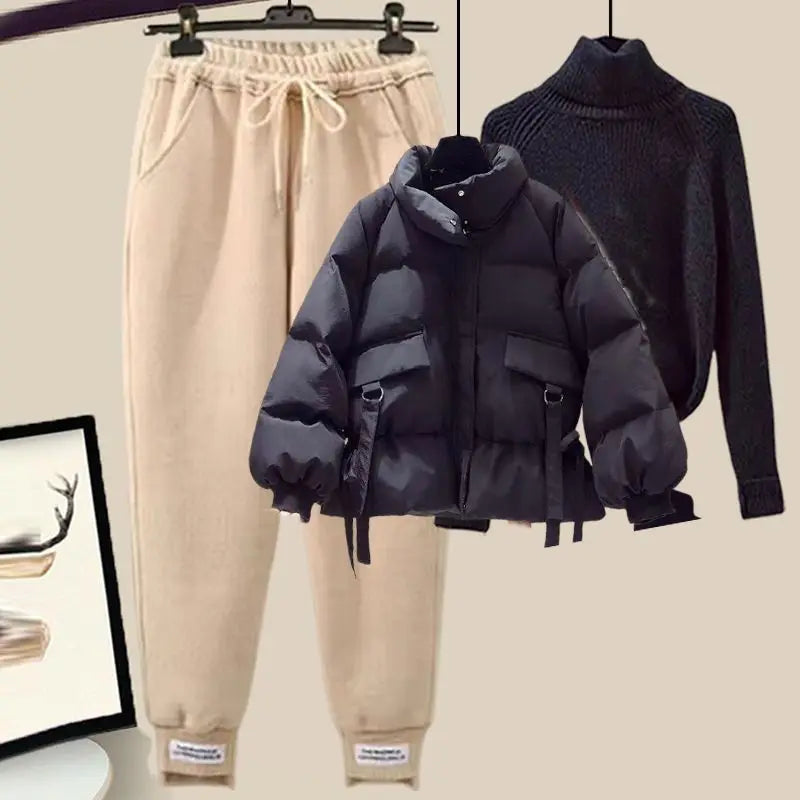 Ladies Autumn Winter Short Coat, Turtleneck Sweater Lady Solid Jackets Knit Bottoms. S-2x