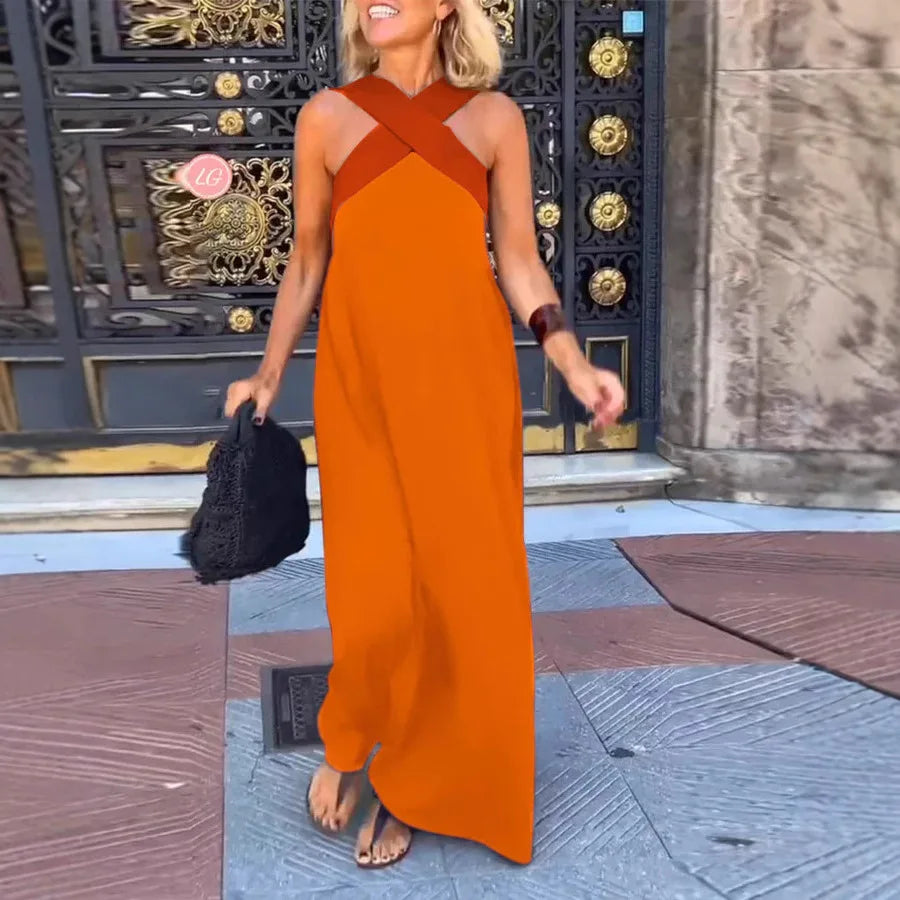 Sexy Cross Halter Long Dress Hollow Party Dress Summer Sleeveless Backless Dress. S-3X