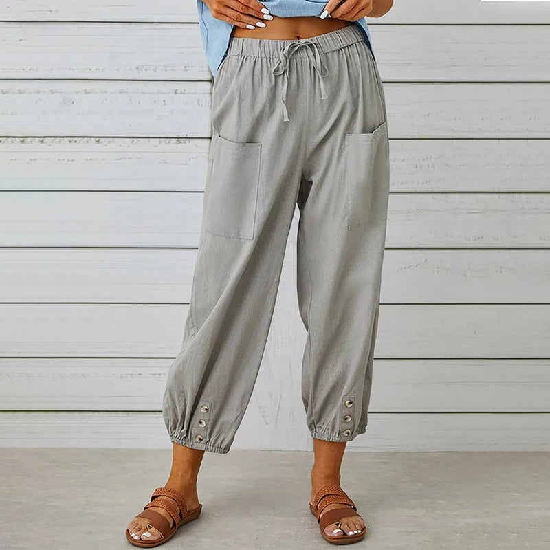 Cotton Linen Harem Pants Casual Elastic High Waist Loose Ankle Pants. S-2x