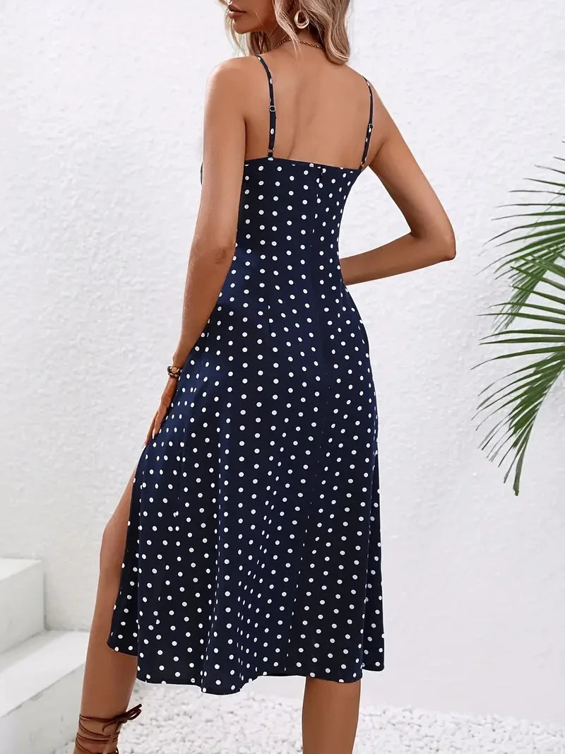 Women's Floral Print Spaghetti Strap Summer Boho Dress Elegant Square Neck Slit Dress. S-2x