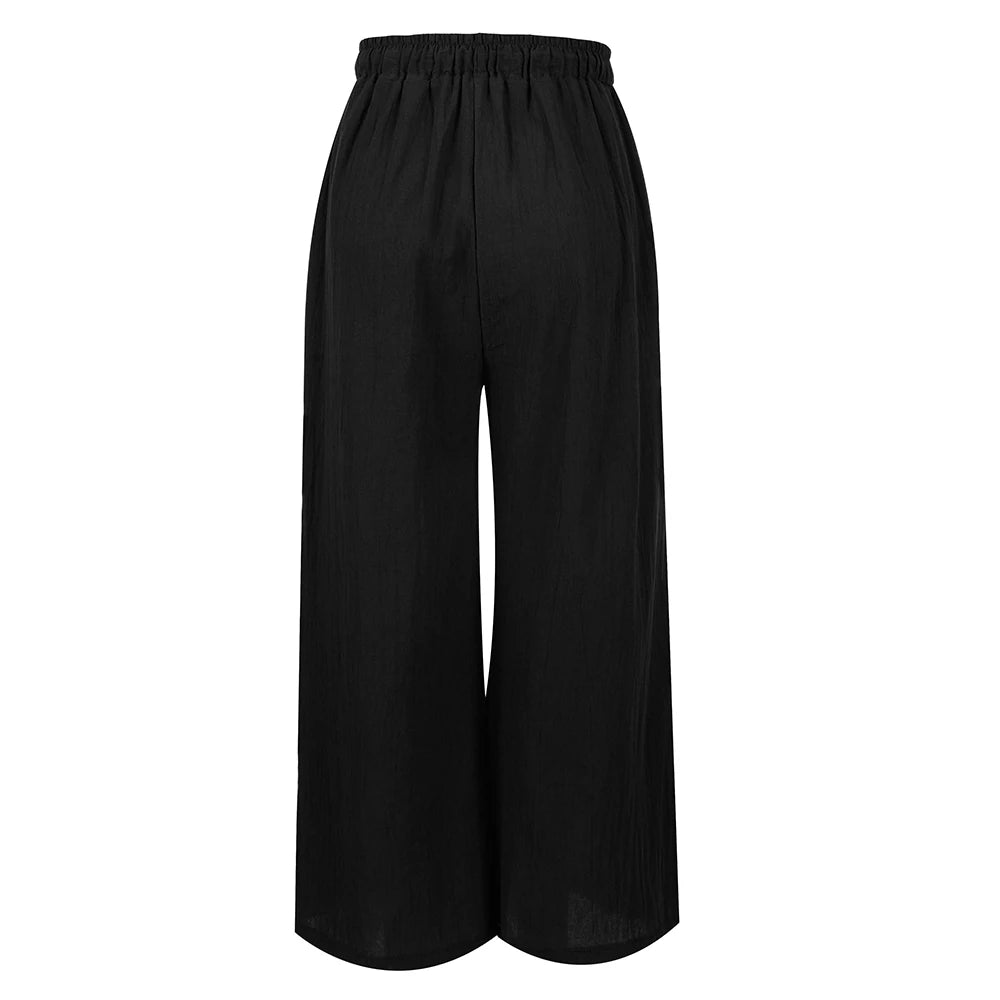 Plus Size High Waist Long Pants for Women Solid Casual Wide Leg Trousers