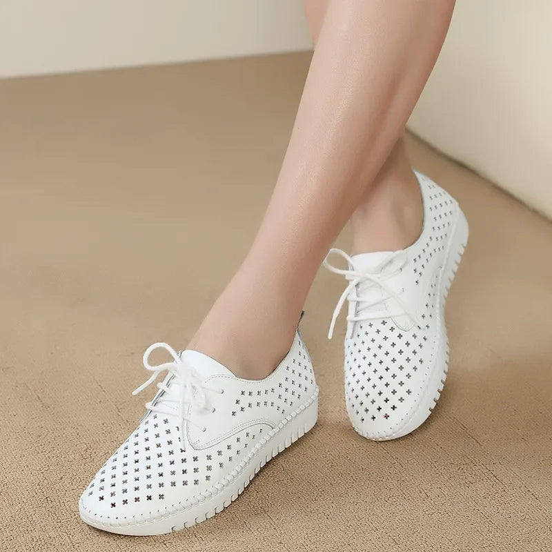 Quality Summer sneaker women platform shoe Genuine Leather Walking flat Breathable Comfort Shoe.