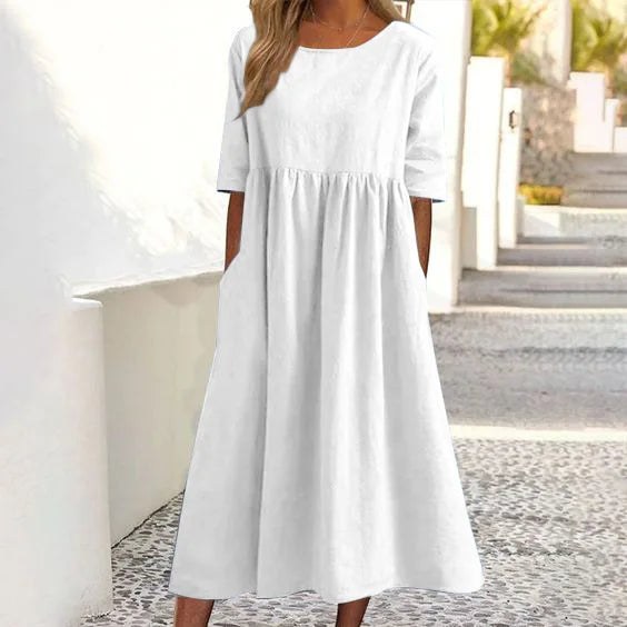 Casual Loose Long Plus Size High Waist Cotton Linen Dress. S-5X