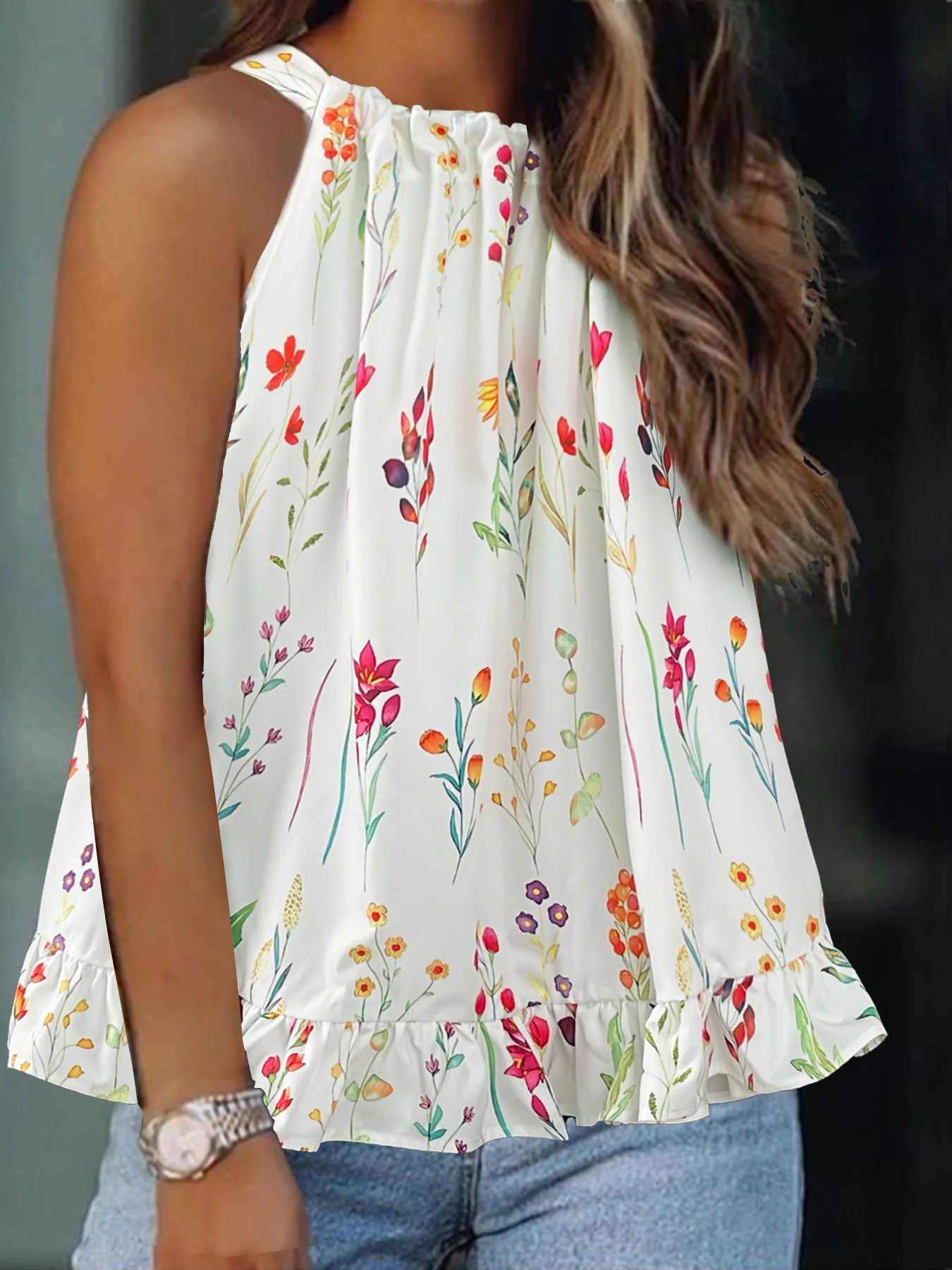 Plus size women's spring and summer fresh and fashionable halter neck elegant urban top