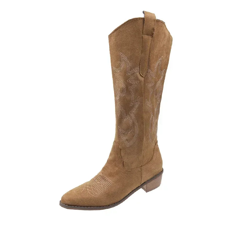 Women's Fashion Chunky Heeled Cowboy Boots Zipper Style Pointed Toe
