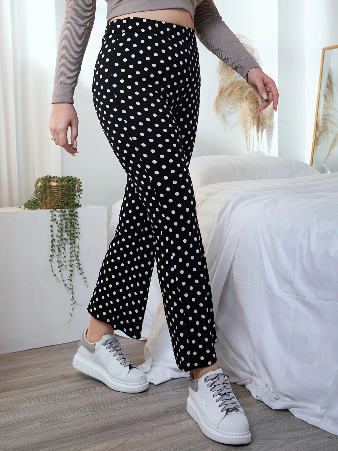 Women plus-size polka dot trousers wide leg pants