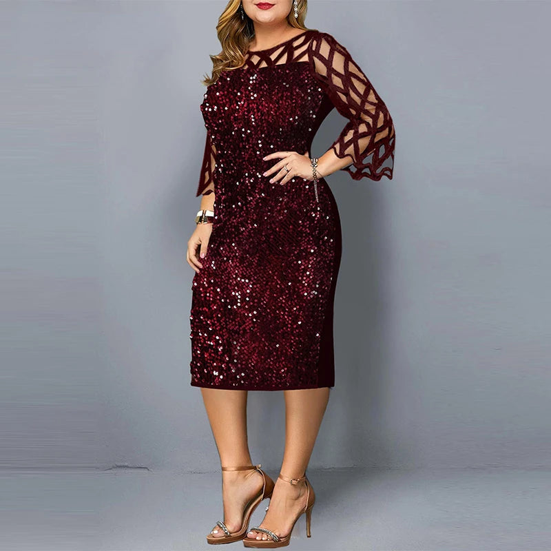 Elegant Sequin Plus Size Women Dress Sexy Casual Evening Party Dress