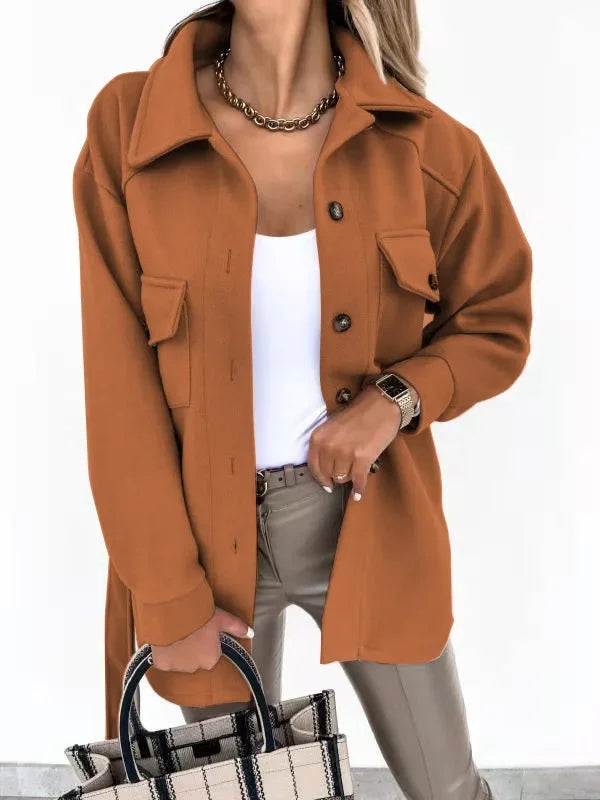 Women's Solid Colour Lapel Single Breasted Solid Colour Loose Jacket 2025 Autumn/winter Jacket. S-XXL