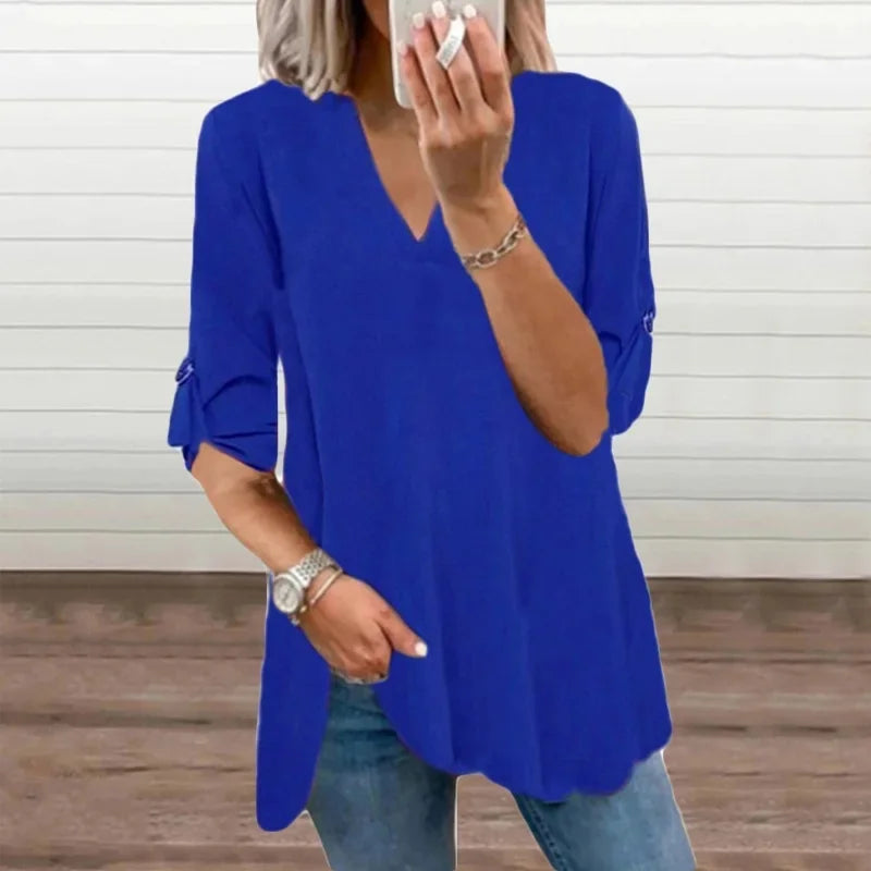 Women's V-Neck Long Sleeve Chiffon Shirt New Style Top Slim. S-5X