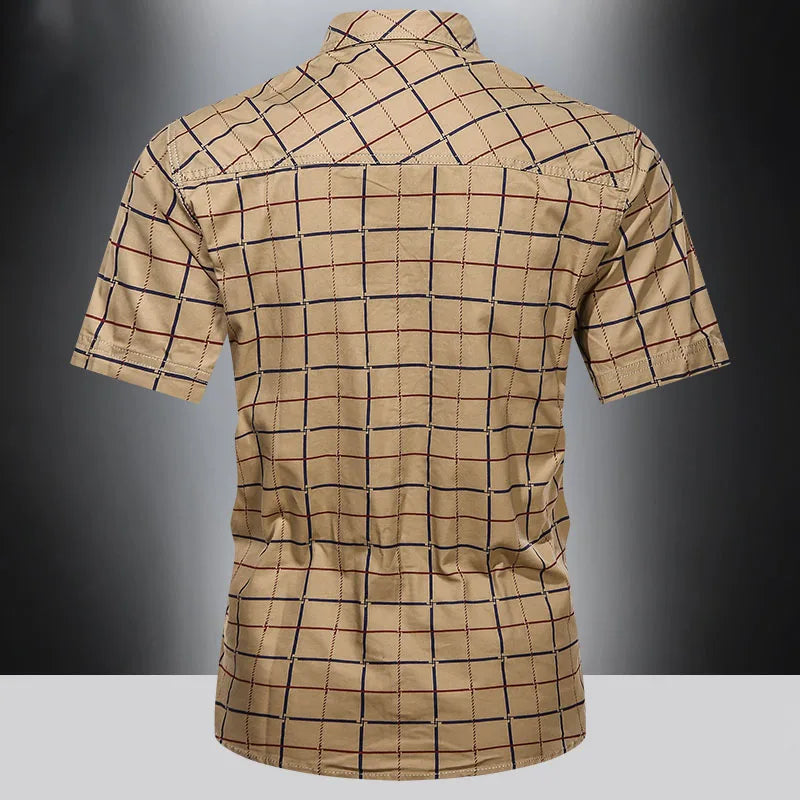 Checkered top quality short sleeved shirt for men 2025 new summer thin business pure cotton loose oversized elegant striped shirt. M-5X