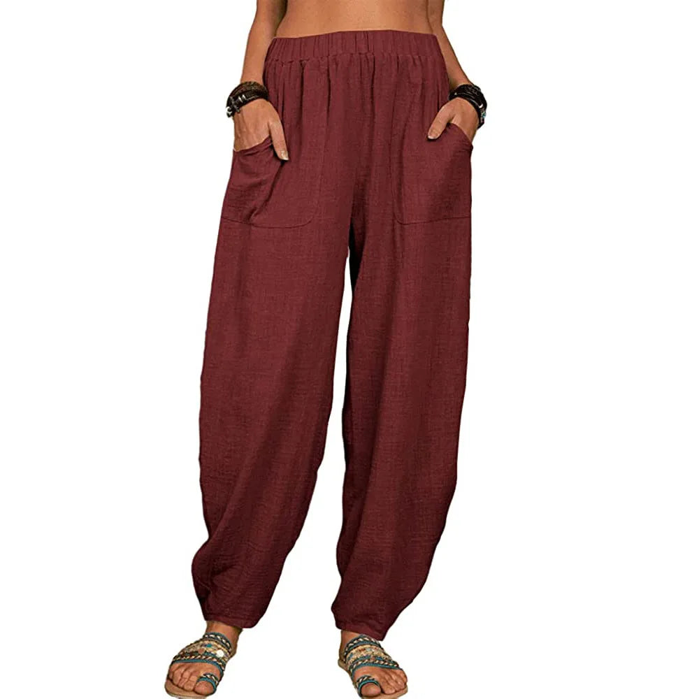 Summer Cotton Linen Pants for Ladies Full Length Casual Pants Loose Fit With High Waist. Sz S-3x