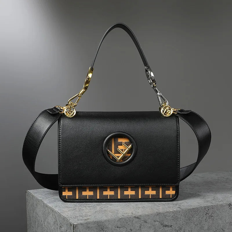 New Hollow Carved Square Bag Luxury Design Clam shell Metal Real Leather Material.