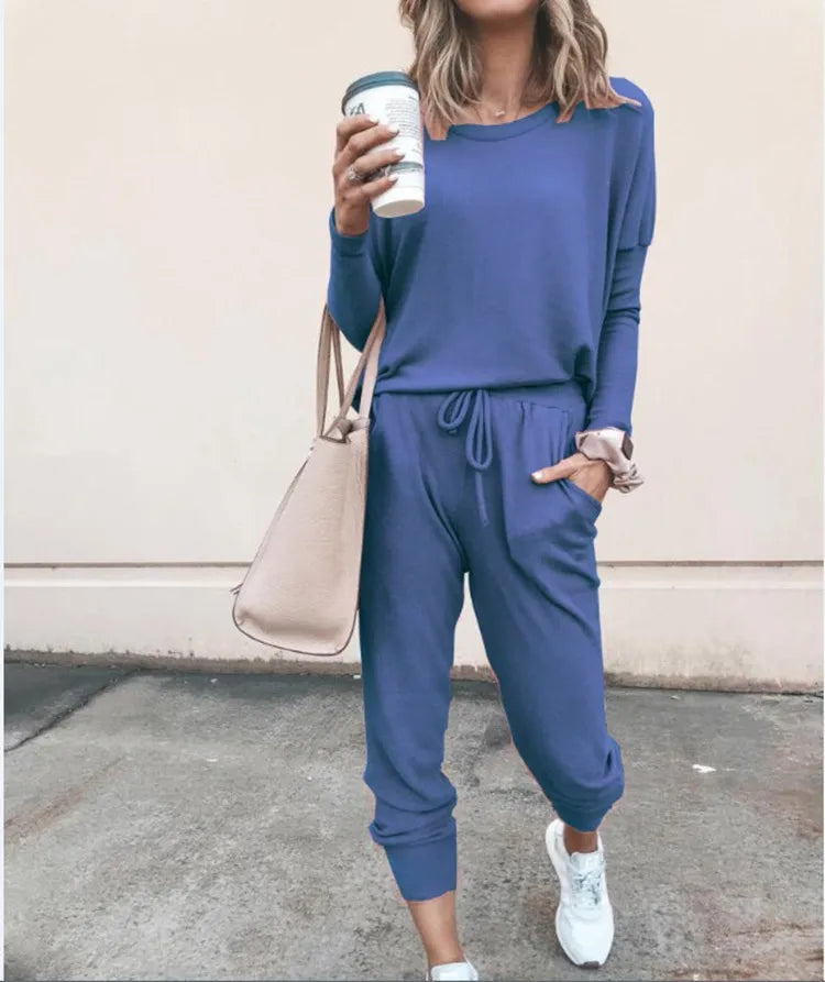 Ladies Casual 2 Piece Set, Solid Colour Round Neck Casual Wear. S-3x