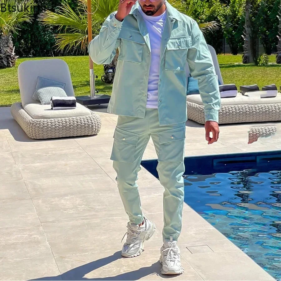 2025 Fashion Men's Casual Set, Trendy Streetwear 2 Piece With Pockets. S-XXXL