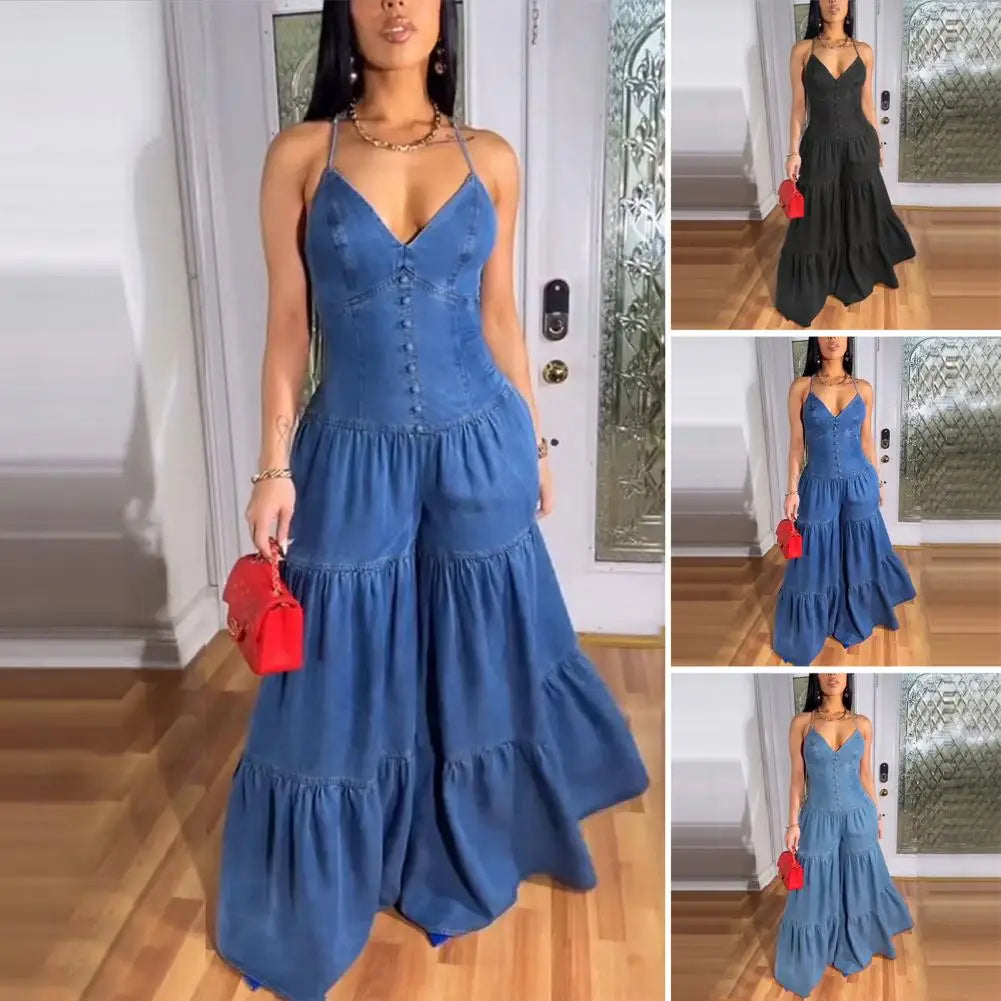 High-quality Jumpsuit Stylish Women's Sleeveless Jumpsuits Casual Flowy Overalls Sexy Halter Rompers for Summer for Jumpsuits