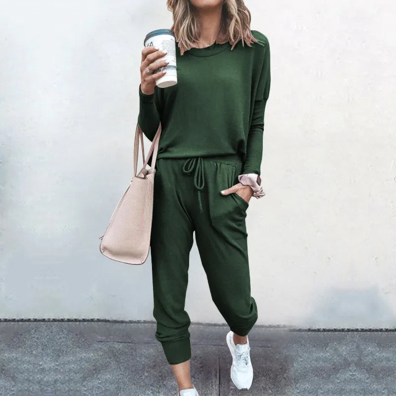 Ladies Casual 2 Piece Set, Solid Colour Round Neck Casual Wear. S-3x