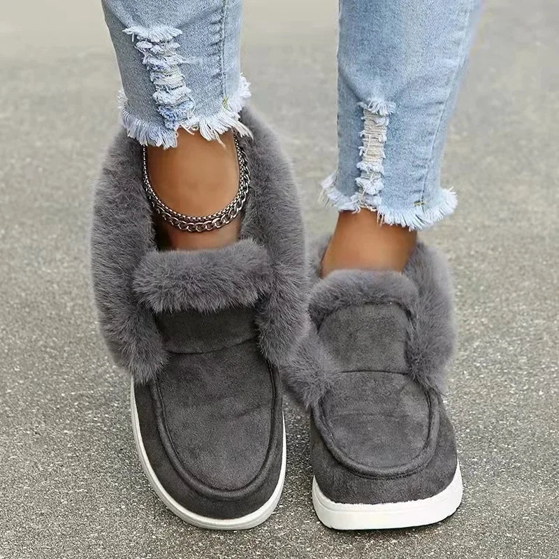 Women Slip on Comfortable Ankle Boot/Shoe Warm Plush Fur Suede Female Footwear