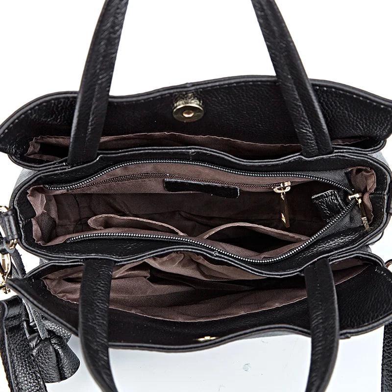 Cowhide women's handbag casual versatile black daily commuting single shoulder cross-body tote bag