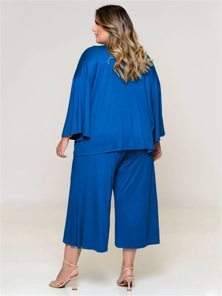 Plus Size 3 Piece Solid Matching Versatile Suit.