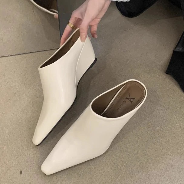 European Soft Leather Slope Heel High Fashion Shoe