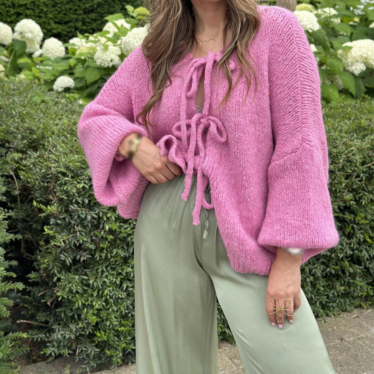 Knitwear Lace-Up Hollow Out Cardigan Fashion.