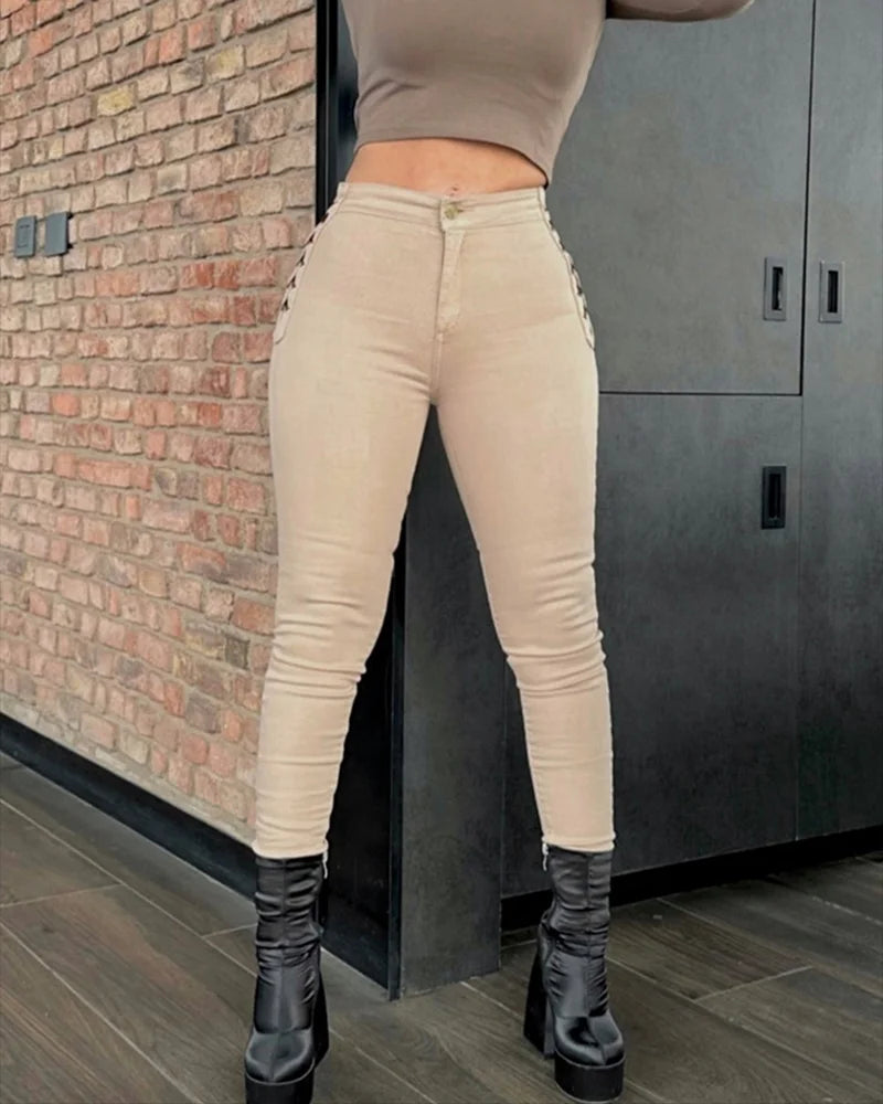 Women's Mid Waist Slim Fit Stretch Pants - Casual Ankle-Length Trousers. S-3X
