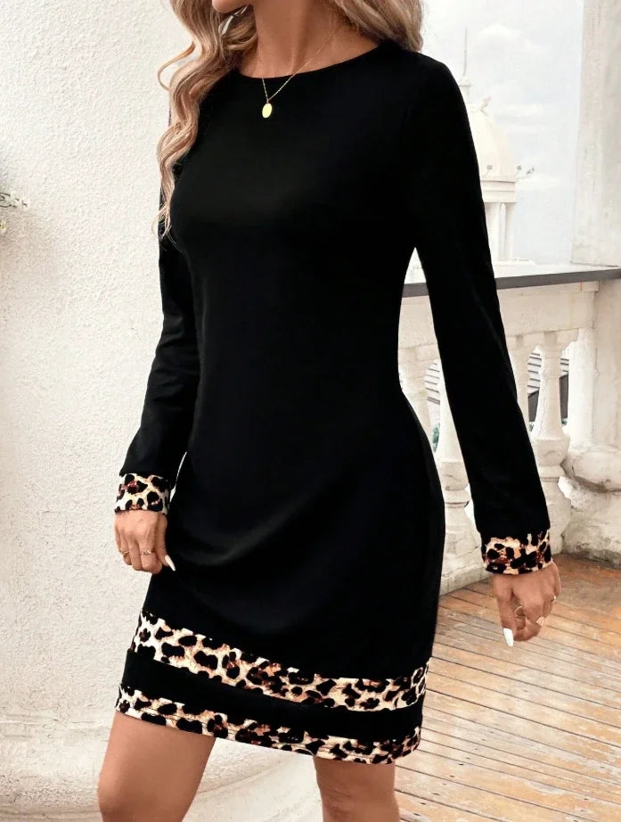 Sexy Elegant Dress for Women Round Neck Long Sleeved Leopard Print 2025 Autumn Winter New Fashion. S-2X