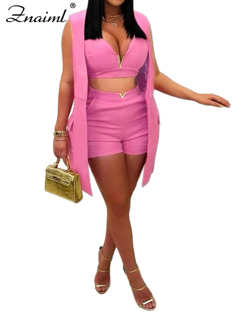 New Women's Fashion Tank Top and Shorts 3 Pieces Set with Vest Summer Casual Vacation Or Party Outfit. S-3x