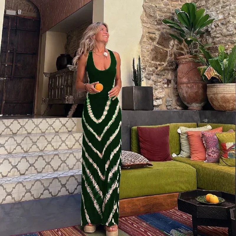 Women Sexy Print Dress Backless Cross Sleeveless Spring Summer Thin Casual Multiple Patterns Long dress.