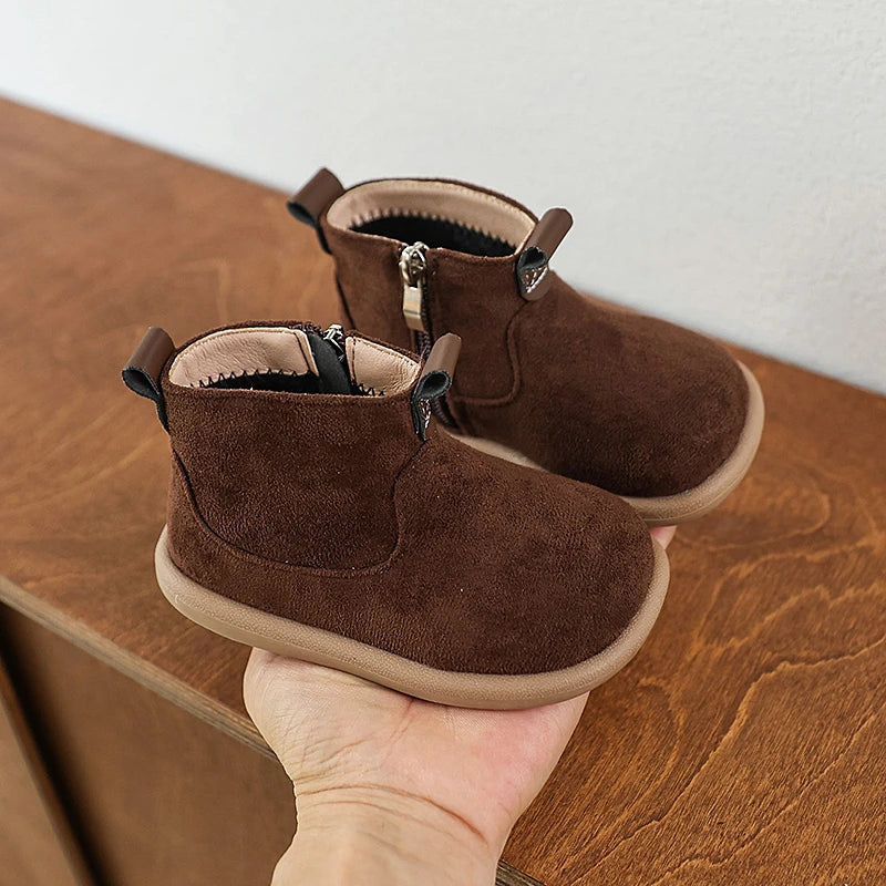 Autumn Winter Children Casual Shoes for Baby Boys Girls Boots Oxford Suede Plush Kids Ankle Boots Outdoor Anti-slip Infant Shoes