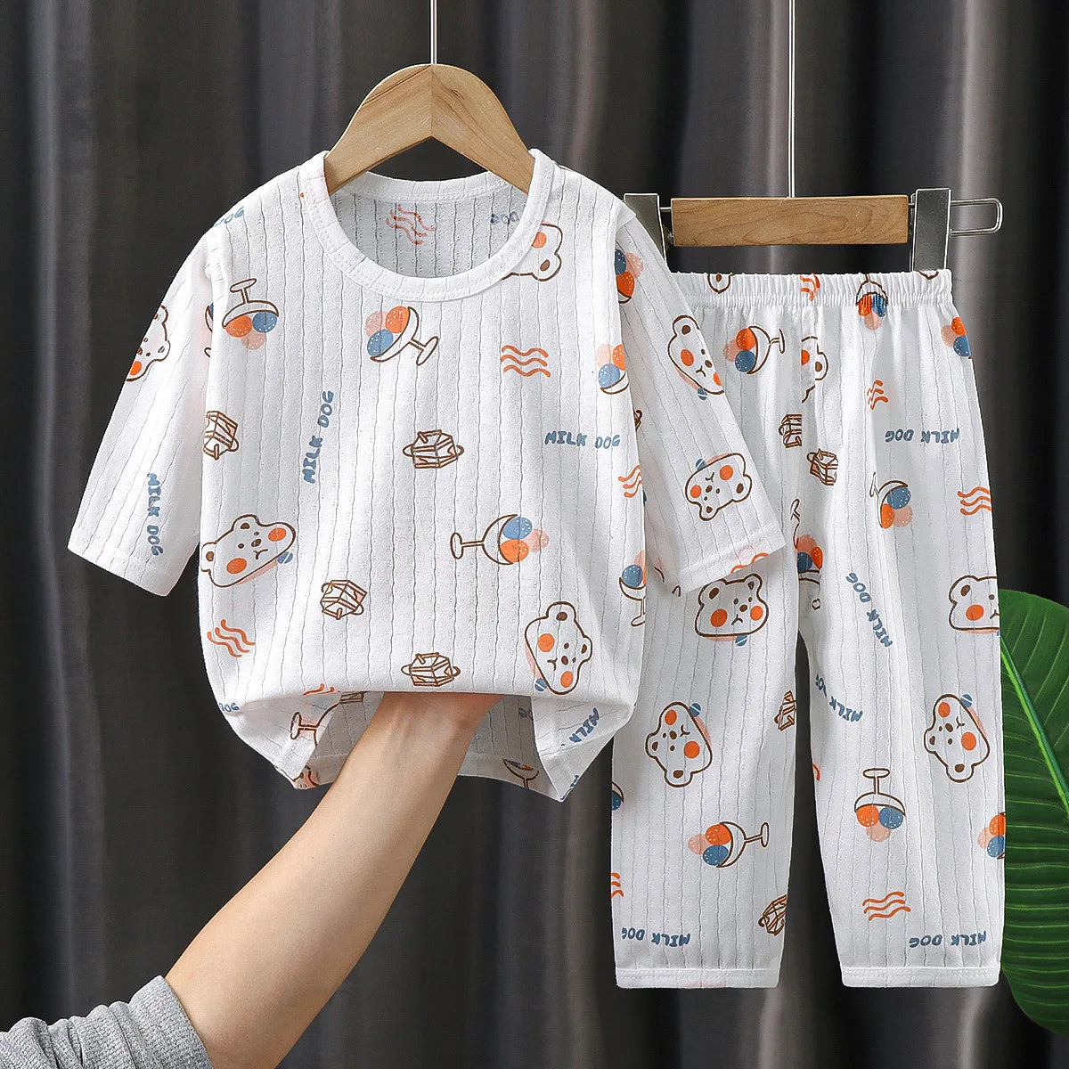 Kids Clothes Three Quarter Sleeve Home Cotton Sleepwear Children's Clothing Boy Girl Autumn Winter Tops Pants SuitsChildrenSets