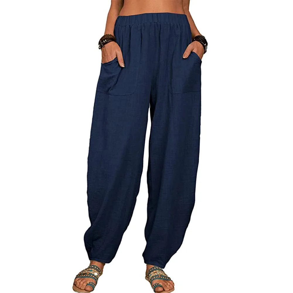 Summer Cotton Linen Pants for Ladies Full Length Casual Pants Loose Fit With High Waist. Sz S-3x