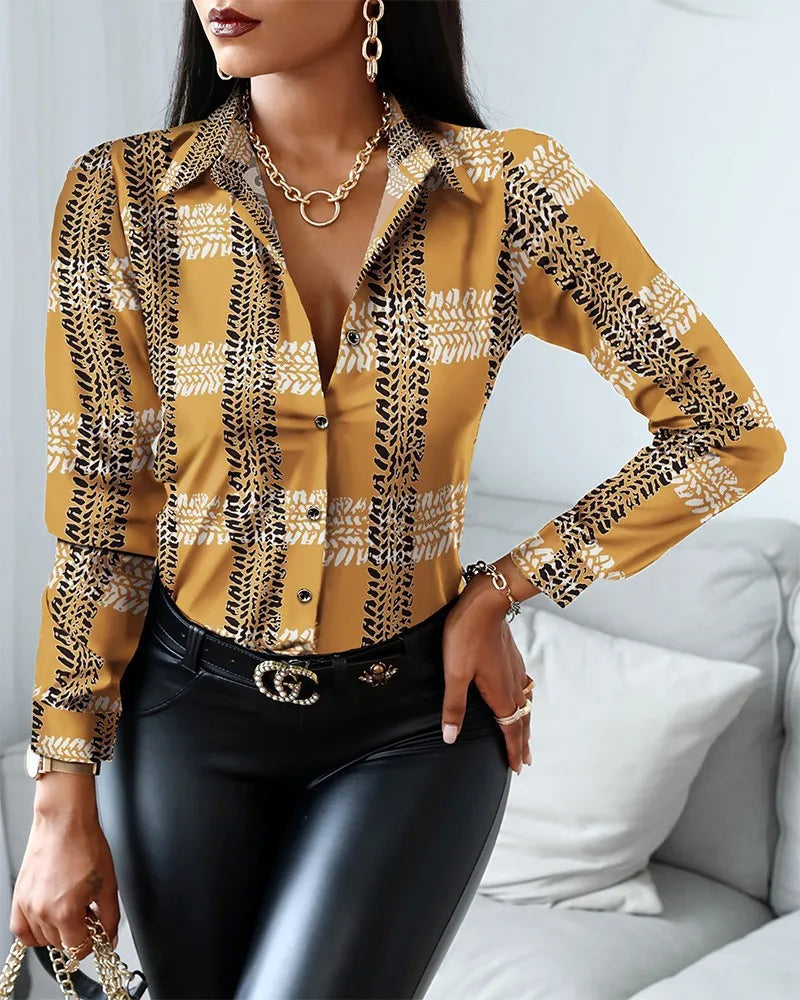 Women Fashion Blouses Turn-Down Collar Long Sleeve. S-2X