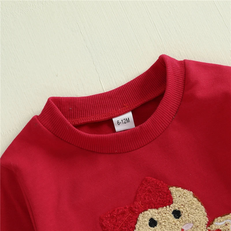 Kid Baby Girls Christmas Clothes Sets Children Long Sleeve O Neck Sweatshirt Tops Gingerbread Candy Cane Print Pants Sets