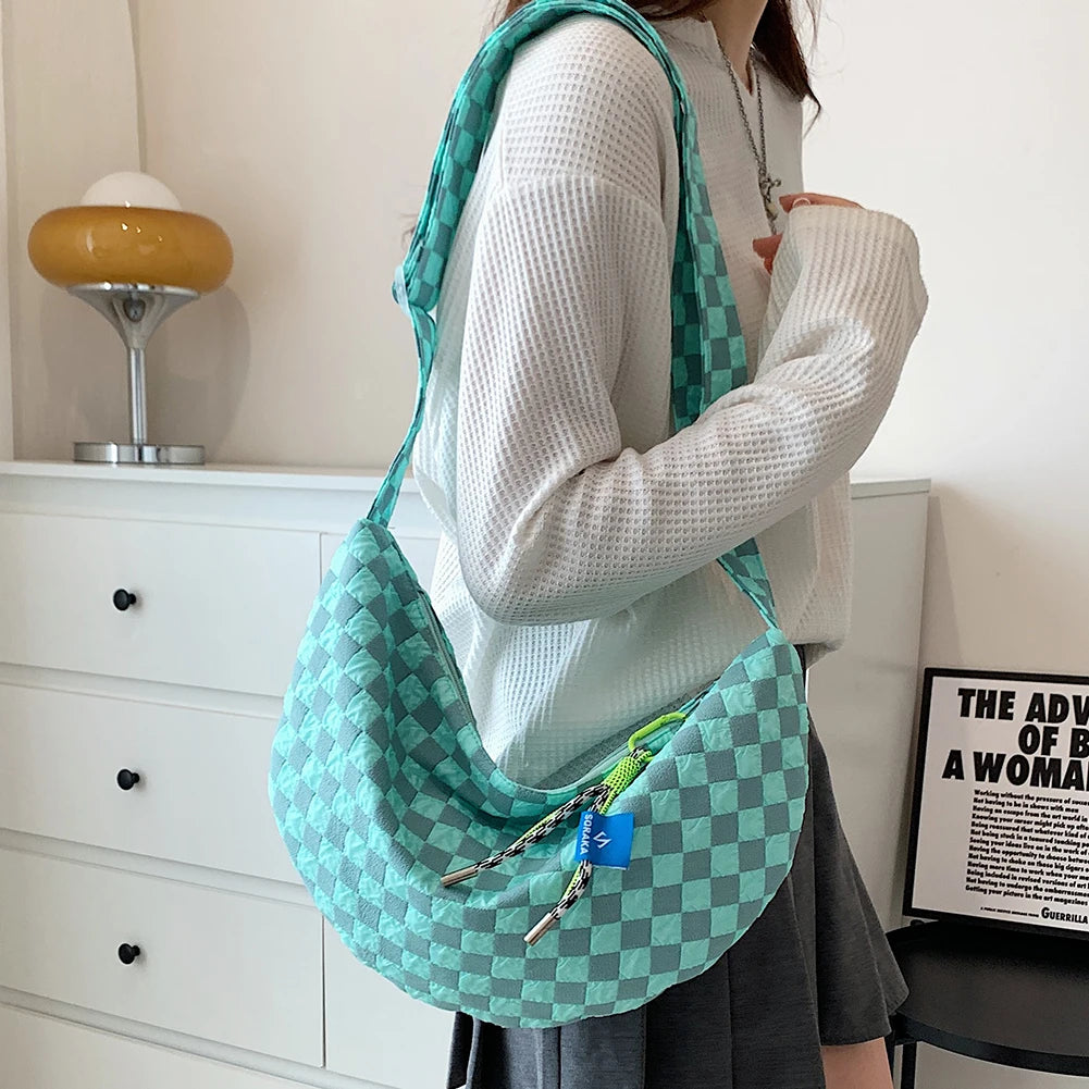 Plaid Women Messenger Bag Fashion Half Moon Crescent Casual Simple Lightweight Large Capacity