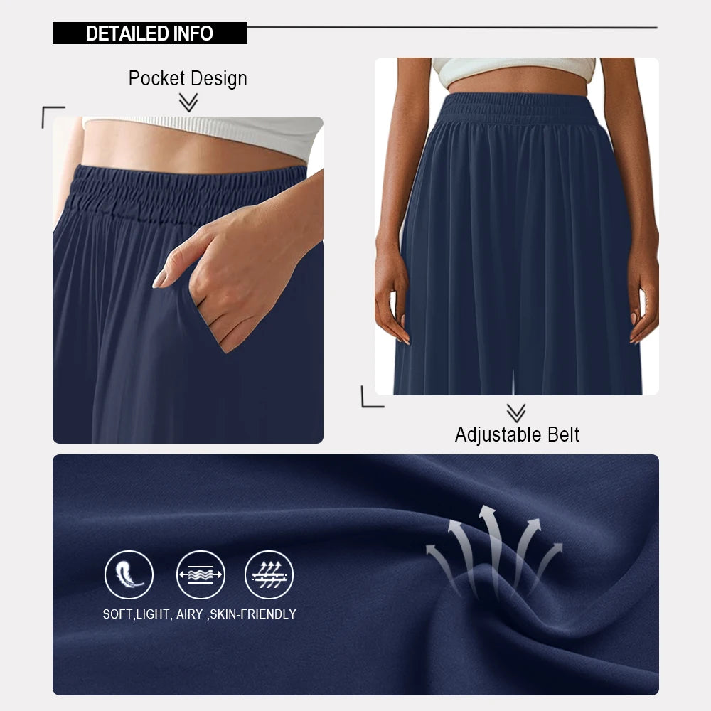 Spring Summer Ladies Elastic High Waist Wide Leg Pants Casual Loose For Comfortable Casual Wear. Size S-5X