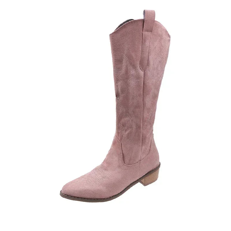 Women's Fashion Chunky Heeled Cowboy Boots Zipper Style Pointed Toe