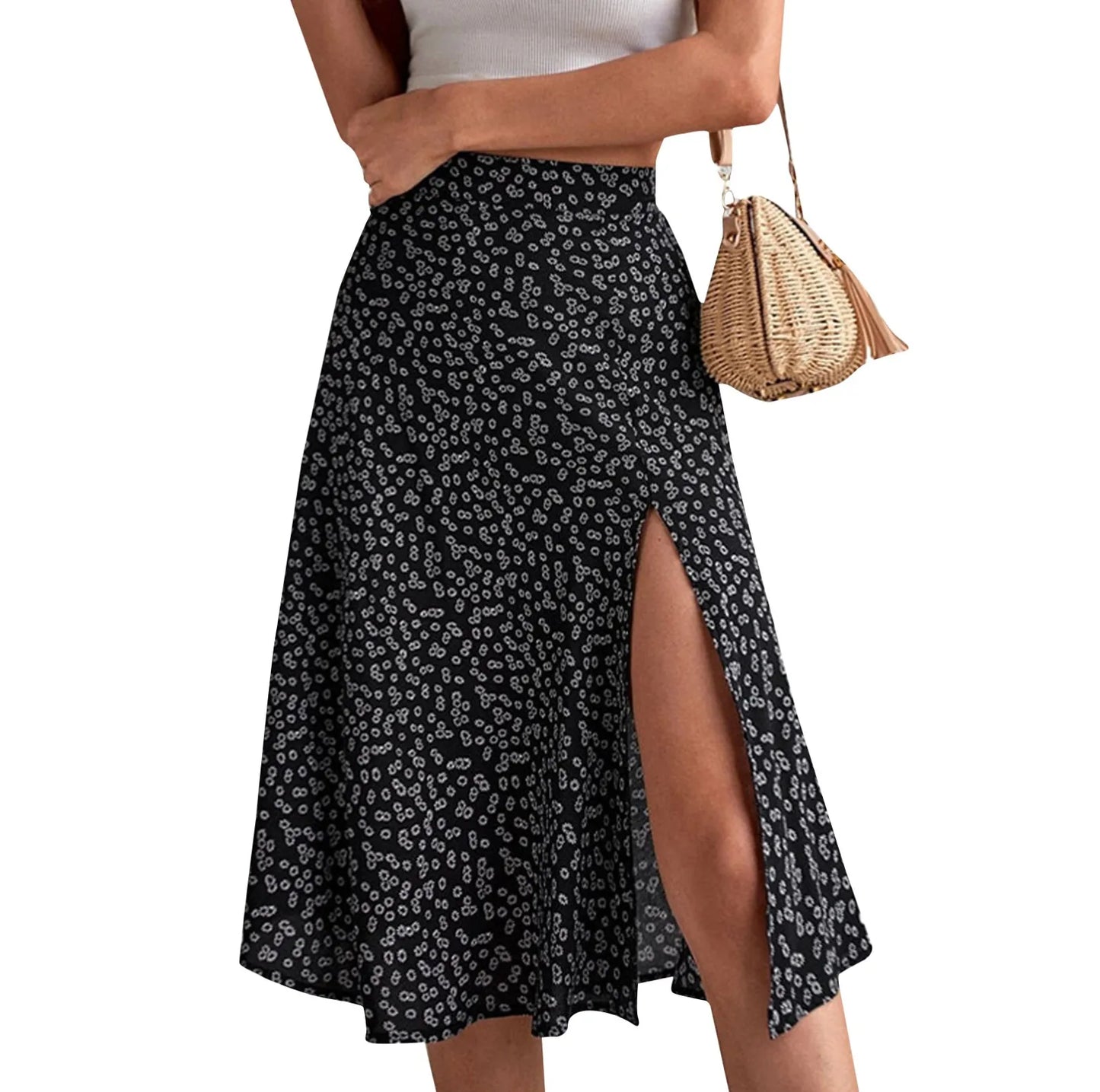 Women's Casual Daily Slit A-line Floral Trendy Skirt for Women . S-3x